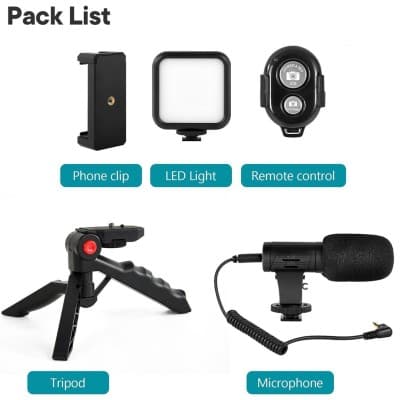 Kit de Vlogging pour smartphone et appareil photo avec microphone et LED RGB