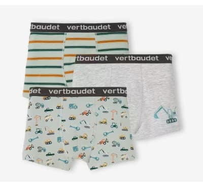 Vertbaudet Pack de 3 Boxers Garçon Stretch, Tractopelle, Bleu, Produit Original
