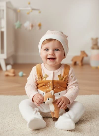 Vertbaudet Coffret Cadeau Bébé -Dors Bien- En Velours Et Son Bonnet Assorti - Nude - Produit Original