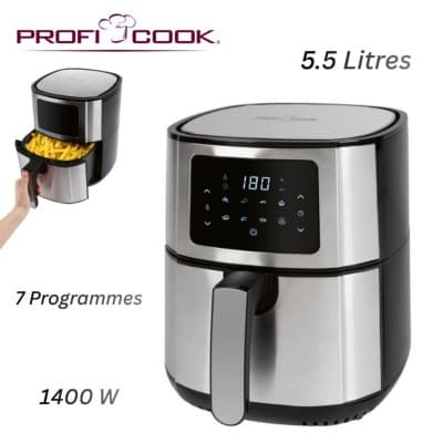 Friteuse Air fryer Proficook Inox 5.5L 1400W à air Écran Tactile - 7 Programmes - مقلاة هوائية