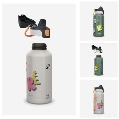 Gourde 500 enfant 0,6l en alu avec bouchon instantané pour la randonnée - Vert+beige galet