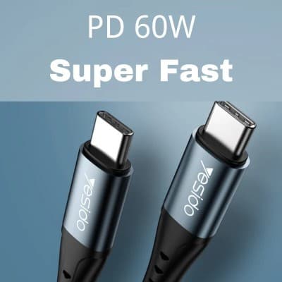 Câble Yesido Type C to C CA66 PD60W 3A 120cm rapide charge transfert