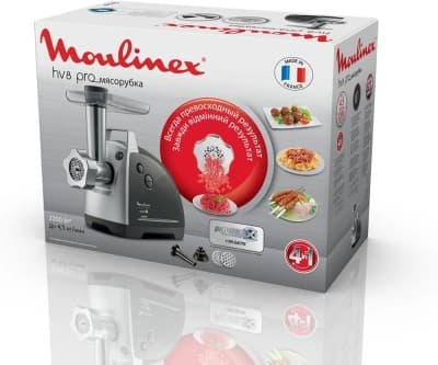 Moulinex Hachoir à Viande HV8 Hachoir Electrique 2200W 2 Grilles de Broyage Accessoires Argent