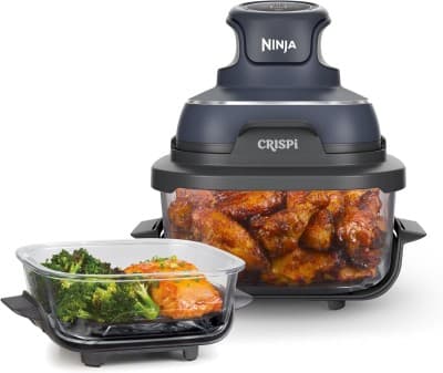 NINJA CRISPi AirFryer1 Compartiment, 2 Tailles de Récipients Verre Couvercles, Capacité 3,8L ou 1,4L