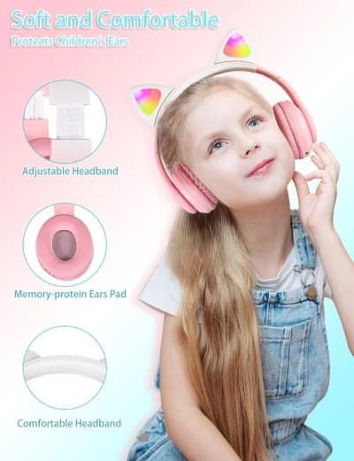 HOCO casque sans fil W42 avec oreilles de chat compatible avec les modes AUX et carte TF