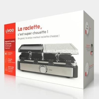 LIVOO Raclette et grill 2en1 DOC258-2plaques: pierre\fonte d'aluminium antiadhésif-8 personnes-1400w