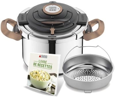 seb Cocotte minute Clipso+ Précision Cuivre 8L, Inox, Tous feux dont induction, Poignées rabattables