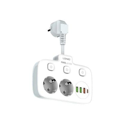 LDNIO SE2435 - MULTIPRISE 2 PRISES + 3 PORTS USB - 2500W - CHARGE RAPIDE - PROTECTION - COMPACT - WHITE