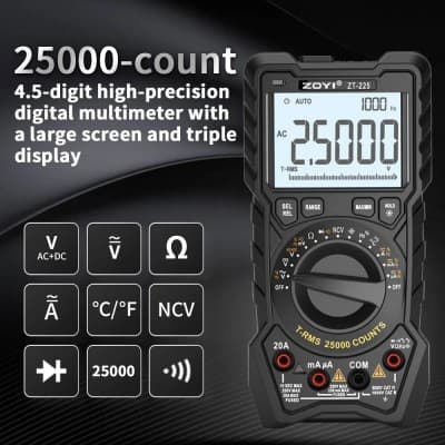 ZOYI 25000 compte ZT-225 haute précision gamme automatique multimètre intelligent électricien anti-brûlure entretien multi-usages aut