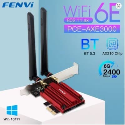 FENVI Wi-Fi 6E Intel AX210 Tri-bande 2.4G/5G/6Ghz Bluetooth 5.3 Pour PC Win10/11