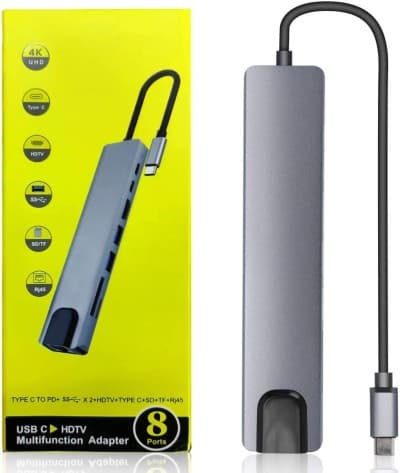 Hub USB C adaptateur multifonction 8 en 1 Station d'accueil USB HDMI 4K HDTV carte SD/TF RJ45 USB C
