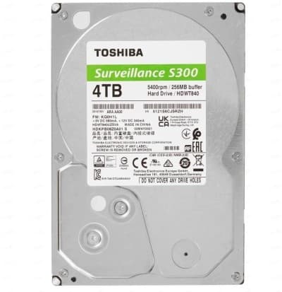 DISQUE DUR Toshiba Surveillance S300 4TO - SATA 3,5 pouces, fonctionnement 24 h/24 et 7 j/7, compatible avec 64 caméras
