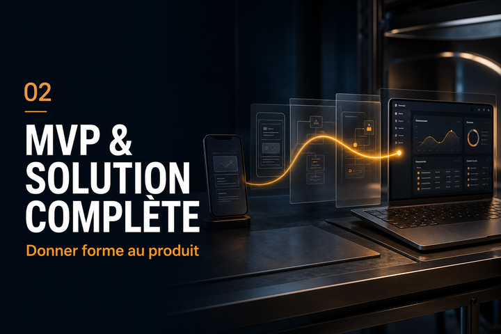 Schéma architectural reliant interface web, application mobile, données et services pour une solution logicielle complète.